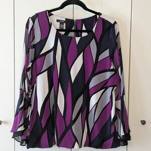 Alfani Purple Abstract Print Sheer Sleeve Blouse